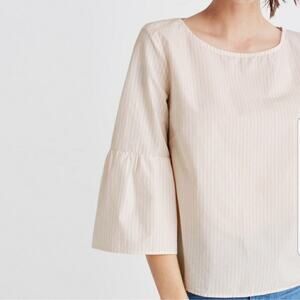 Madewell Striped Bell Sleeve Cotton Blouse Yellow and White Top